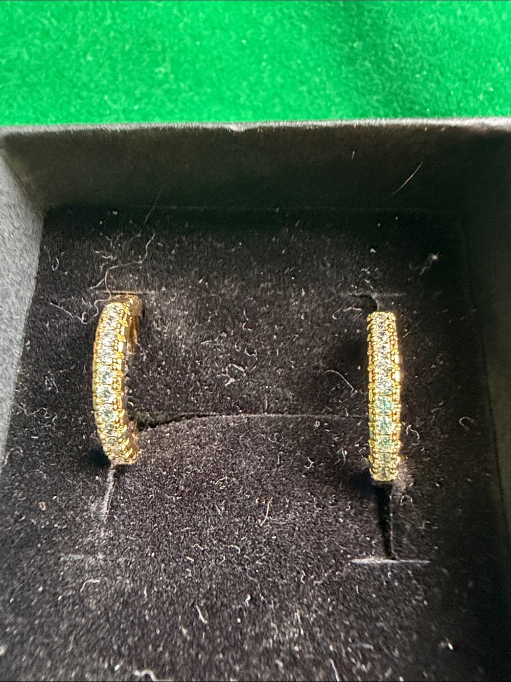 Moissanite Gold Pave Huggie Hoop Earrings - Sparkling Gold Tone
